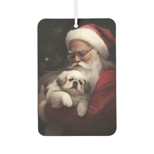 Pekingese met Sinterklaas Feestelijke Kerstmis Luchtverfrisser (Voorkant)