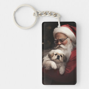 Pekingese met Sinterklaas Feestelijke Kerstmis Sleutelhanger