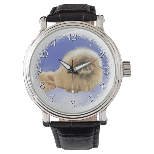 Pekingese op blauw horloge (Voorkant)