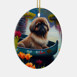 Pekingese op een peddel: een Schilderachtig avontu Keramisch Ornament