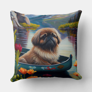 Pekingese op een peddel: een Schilderachtig avontu Kussen