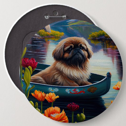 Pekingese op een peddel: een Schilderachtig avontu Ronde Button 6,0 Cm (Voorkant /achterkant)