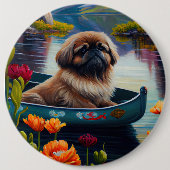 Pekingese op een peddel: een Schilderachtig avontu Ronde Button 6,0 Cm (Voorkant)