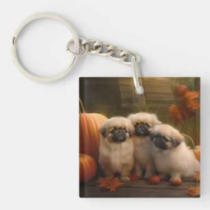 Pekingese Pup Autumn Delight Pompoen  Sleutelhanger