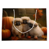 Pekingese Puppy Herfst Verrukking Pompoen Groot Cadeauzakje (Voorkant)