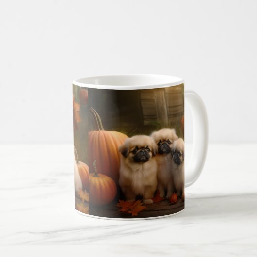 Pekingese Puppy Herfst Verrukking Pompoen Koffiemok (Voorkant rechts)