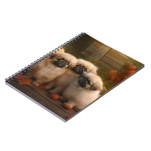 Pekingese Puppy Herfst Verrukking Pompoen Notitieboek (Linkerzijde)
