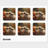 Pekingese Puppy Herfst Verrukking Pompoen Vierkante Sticker (Vel)