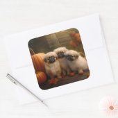 Pekingese Puppy Herfst Verrukking Pompoen Vierkante Sticker (Envelop)