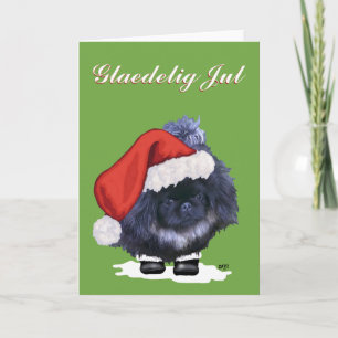 Pekingese Puppy Kerstmis Feestdagen Kaart