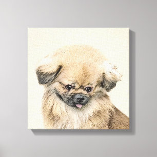 Pekingese schildering - Kute Original Dog Art Canvas Afdruk