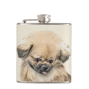 Pekingese schildering - Kute Original Dog Art Heupfles
