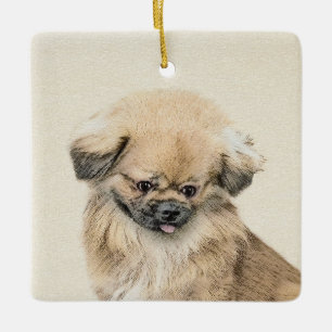Pekingese schildering - Kute Original Dog Art Keramisch Ornament