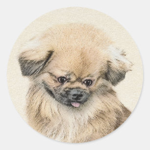 Pekingese schildering - Kute Original Dog Art Ronde Sticker