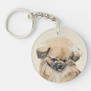 Pekingese schildering - Kute Original Dog Art Sleutelhanger