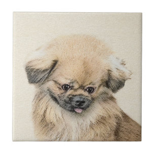 Pekingese schildering - Kute Original Dog Art Tegeltje