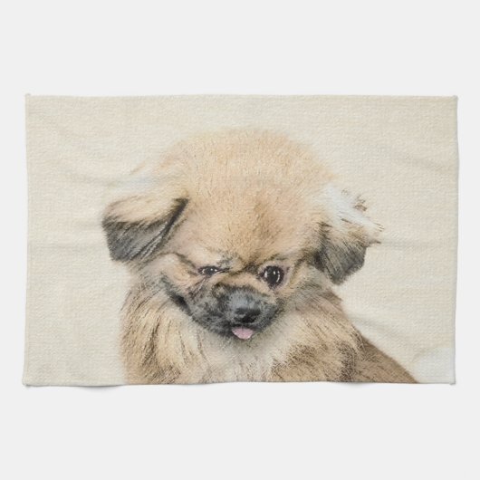 Pekingese schildering - Kute Original Dog Art Theedoek (Horizontaal)