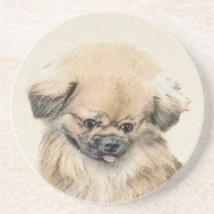 Pekingese schildering - Kute Original Dog Art Zandsteen Onderzetter