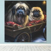 Pekingese Sneeuwslee Kerstdecoratie Canvas Afdruk (Insitu (Houten vloer))