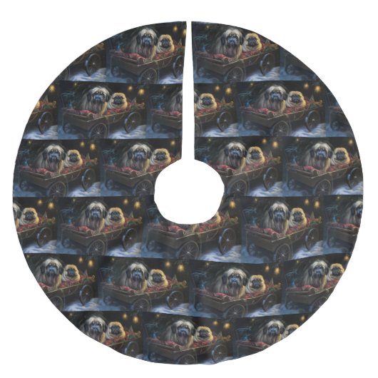 Pekingese Sneeuwslee Kerstdecoratie Kerstboom Rok (Voorkant)