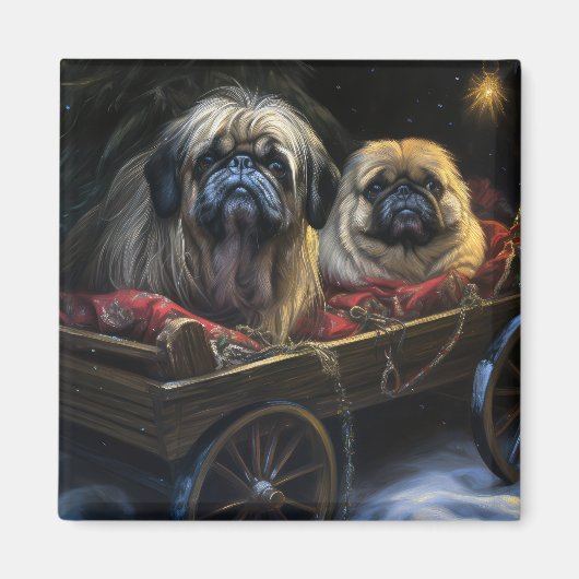 Pekingese Sneeuwslee Kerstdecoratie Magneet (Voorkant)
