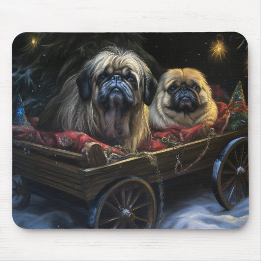 Pekingese Sneeuwslee Kerstdecoratie Muismat (Voorkant)