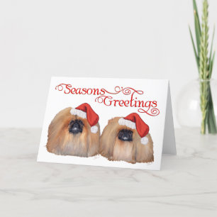 Pekingese vieren Kerstmis Feestdagen Kaart