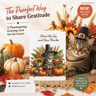Pelegrim Kat Thanksgiving Oogst Kerst Cute Feestdagen Kaart