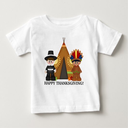 Pèlerin de thanksgiving et T-shirt indien de bébé (Devant)