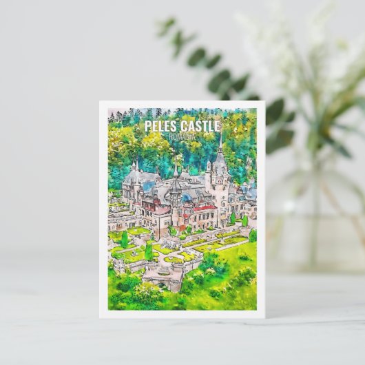 Peles Castle Roemenië Beroemde Reis Waterverf Briefkaart (Staand voorkant)