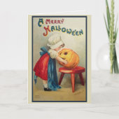  pelgrim meisje met pompoen aangepaste halloween feestdagen kaart (Voorkant)