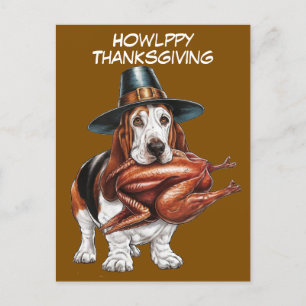 Pelgrim pet dragen Basset Hound Thanksgiving Briefkaart