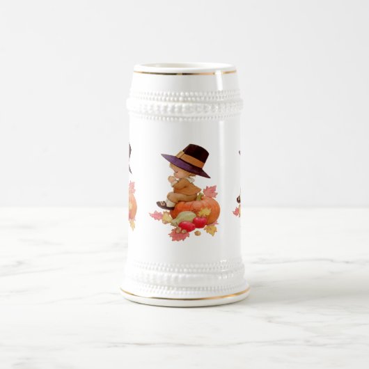  pelgrimjongen die op pompoen bidt bierpul (Center)