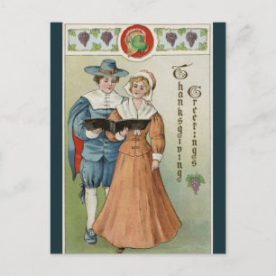  pelgrims delen een hymne Thanksgiving Briefkaart