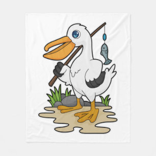 Pelican als Fisher met Geviste staaf en vis Fleece Deken