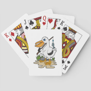 Pelican als Fisher met Geviste staaf en vis Pokerkaarten