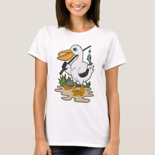 Pelican als Fisher met Geviste staaf en vis T-shirt