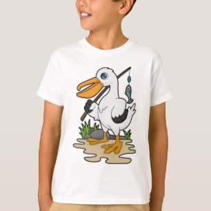 Pelican als Fisher met Geviste staaf en vis T-shirt