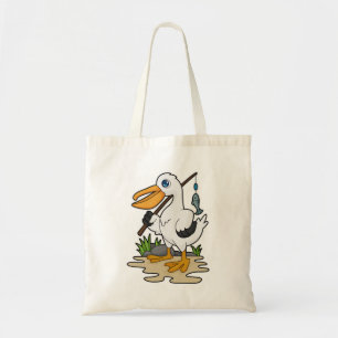 Pelican als Fisher met Geviste staaf en vis Tote Bag