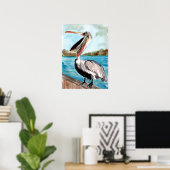 Pelican Bird op een Pier Poster (Thuiskantoor)