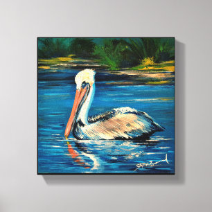 Pelican in de moeras 10 x 10 inch canvas afdruk