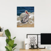 Pelican in de oceaan poster (Thuiskantoor)