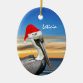 Pelican in Kerstmis in Santa Hat Keramisch Ornament (Voorkant)