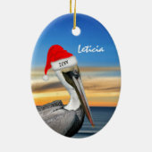 Pelican in Kerstmis in Santa Hat Keramisch Ornament (Achterkant)