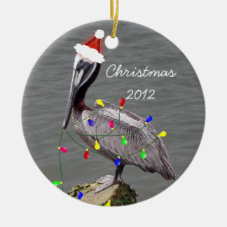 Pelican met kerstlichten keramisch ornament