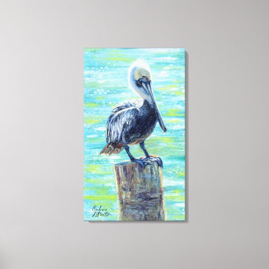 "Pelican on a Pole" Galerij met platte doek Afdruk Canvas Afdruk (Voorkant)