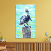 "Pelican on a Pole" Galerij met platte doek Afdruk Canvas Afdruk (Insitu (Woonkamer))