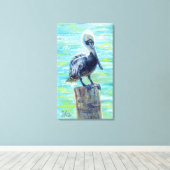 "Pelican on a Pole" Galerij met platte doek Afdruk Canvas Afdruk (Insitu (Houten vloer))