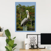 Pelican op blauw poster (Thuiskantoor)