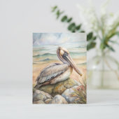 Pelican op het strand briefkaart (Staand voorkant)